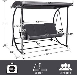 Modern Patio <strong>Swing</strong> with Adjustable Canopy, 2 in 1 Porch <strong>Swing</strong> Bed with Removable Cushion, Outdoor <strong>Swing</strong> <strong>Bench</strong> with Stand - Product Image 2
