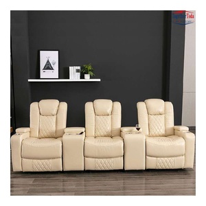 Ensemble de canapés de cinéma maison en cuir de style européen, 3 places, inclinables, avec revêtement en cuir de vachette et rembourrage en éponge pour espaces de vie de luxe - Product Image 2
