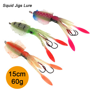 Esche <span class=keywords><strong>artificiali</strong></span> morbide da 60g 15cm per la pesca al calamaro in acqua salata, jig per la pesca a traina - Product Image 1