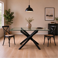 Table à manger rectangulaire en verre trempé transparent de luxe pour salon, avec pieds en acier inoxydable, pour hôtels et écoles