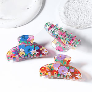 Pinces à cheveux de haute qualité en gros, grandes, style rétro, motif requin avec motif floral simple, pinces à cheveux style rétro doux - Product Image 4