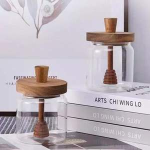 Frasco <span class=keywords><strong>de</strong></span> Miel <span class=keywords><strong>de</strong></span> Vidrio <span class=keywords><strong>de</strong></span> Borosilicato Alto con Tapa <span class=keywords><strong>de</strong></span> Madera <span class=keywords><strong>de</strong></span> Acacia, Recipiente Transparente para Almacenar Mermelada, Moderno para la Encimera <span class=keywords><strong>de</strong></span> la Cocina, <span class=keywords><strong>Varilla</strong></span> para Remover - Product Image 1