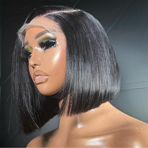 Pelucas <span class=keywords><strong>de</strong></span> cabello humano virgen vietnamita 13x4 <span class=keywords><strong>de</strong></span> doble densidad, lisas, estilo bob, con encaje frontal, para mujeres afroamericanas, venta al por mayor - Product Image 1