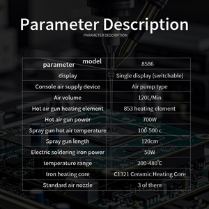 Trạm hàn sửa chữa Chuera 8586 750W OEM, điều chỉnh nhiệt độ và lưu lượng khí, tự động ngủ, dành cho sửa chữa điện thoại di động - Product Image 2