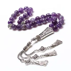 Hot Sale Natural Amethyst Stone 8mm Tassel Tasbih Islamic Pryer Beads Subha Rosary Muslim