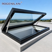 Fenêtre de toit à ouverture verticale en aluminium imperméable de style américain Rogenilan, double vitrage trempé, fenêtres de toit solaires extérieures