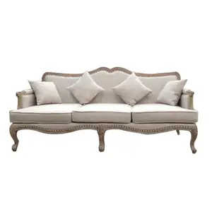 Discount Living Room Furniture Elegant Wood Frame 3 Seater Fabric Upholstery Sofa
