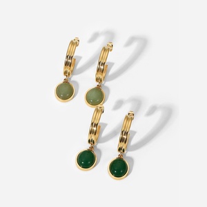 Pendientes de Aro de Acero Inoxidable que No se Deslustran, Pendientes de Piedras Preciosas Chapados en Oro para Mujer - Product Image 1