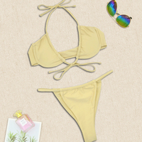 Conjunto de Bikini de dos piezas para mujer, traje de baño de tela de protección UV, personalizado, respetuoso con el medio ambiente, OEM 2023