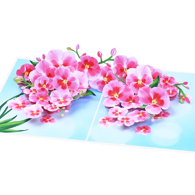 Nieuw Ontworpen Fabriek Groothandel Verkoop 3d Vlinder Orchidee Kaart Lasergesneden Papier Pop-Up Wenskaart