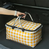 Panier de pique-nique isolé refroidisseur de panier de pique-nique pliable portable à isolation thermique avec couvercle et poignée en aluminium