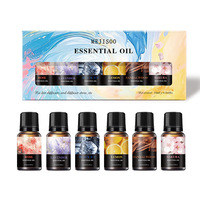 Lot de 6 Huiles Essentielles Pressées à Froid en Gros pour Diffuseur, Parfum d'Ambiance, Aromathérapie, Diffuseur de Voiture, Citron, Lavande, Bois de Santal, 10ml