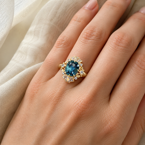 Anello Vintage Stile Corte con Gemma Blu per Donne, Elegante Gioiello da Dito - Product Image 2