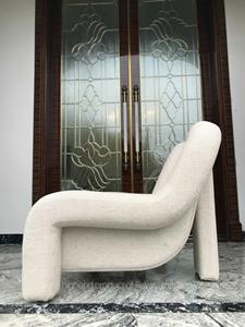 Modern Cream Fabric Accent <b>Chair</b> with Curved Armrests Solid <b>Back</b> Lounge <b>Chair</b> for Living Room Home Furniture - Product Image 2