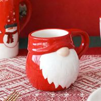 Tasse à café en céramique de style européen avec gnome de Noël, 300 ml, gaufrée et peinte à la main, pour cadeau de Noël et décoration de table