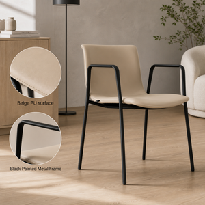 Poland stock Beige PU <b>Chair</b> <b>Cream</b> Neutral Tone Comfortable Versatile Seating Home Interiors Eu fast delivery - Product Image 5