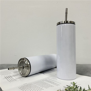 Gobelet isolé sous vide, mince, en paille métallique, avec couvercle <span class=keywords><strong>à</strong></span> vis, pour transfert de Sublimation blanc, 500 ml, 20Oz, entrepôt des états-unis - Product Image 1