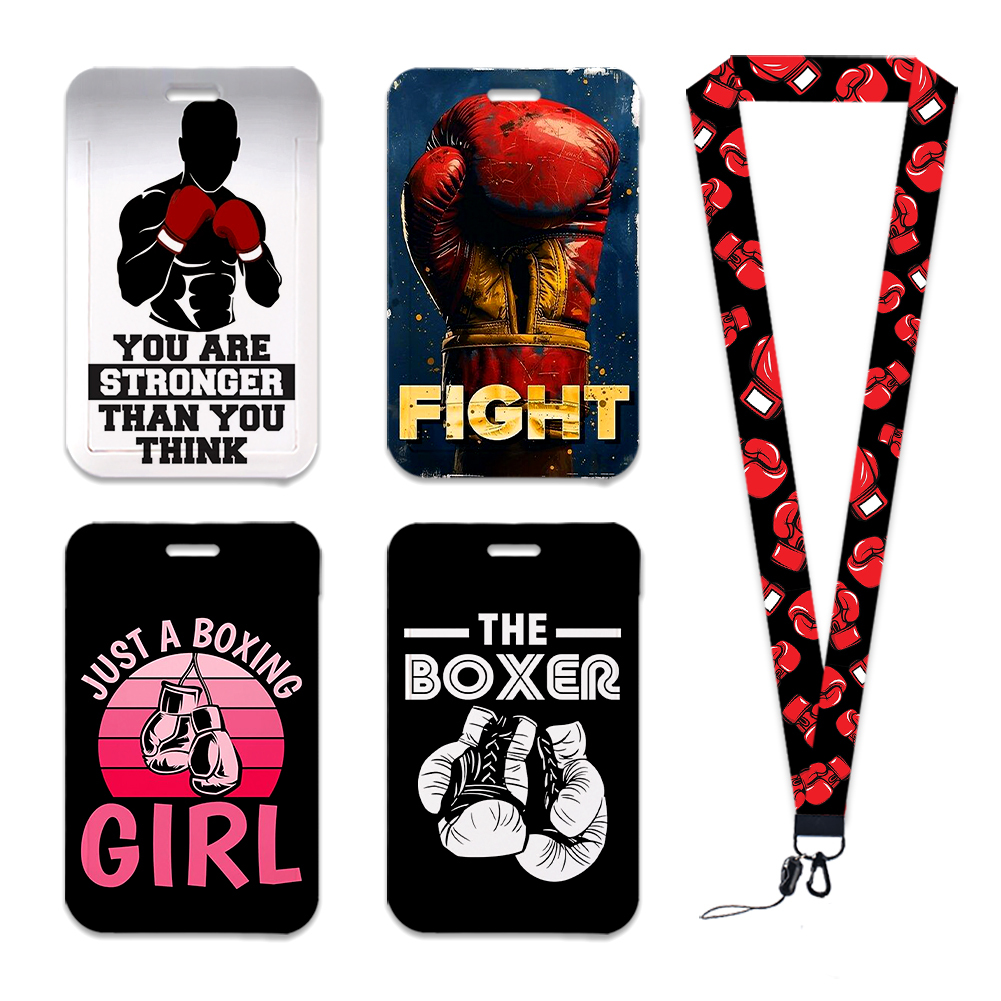 Student Card Case Keychain Boxing Glove Pattern Polyester Lanyard ID Badge Holder Neck Strap Satin Lanyard for Students Image 3