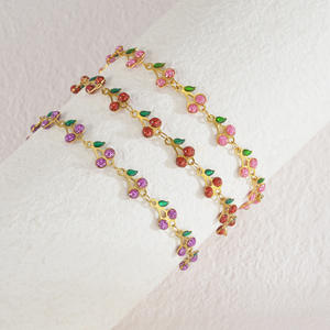 Bracelet bohème en acier inoxydable plaqué or avec zircon, chaîne à maillons, motif cerise, <span class=keywords><strong>cadeau</strong></span> pastoral pour femme, inspiré du bouddhisme - Product Image 6