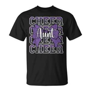 Camiseta Cheer Aunt Purple Bow para aficionados al cheerleading, talla mediana - Product Image 1