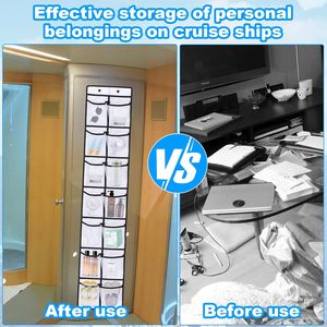Over The Door Organizer 14 Pocket Magnetic Storage For Cruise Ships White Fabric Metal <b>Hook</b> Type Behind Doors On Walls - Product Image 5