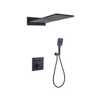 Douche cascade noire à grand panneau, thermostatique à commande unique, trois fonctions, en laiton contemporain avec panneau céramique, encastrée, fabriquée en Chine