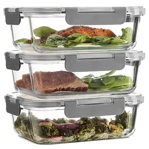 Contenedor de almacenamiento de alimentos FineDine-1040ml cada uno | Estuche organizador hermético para nevera | Caja de vidrio con tapas de bloqueo sin BPA