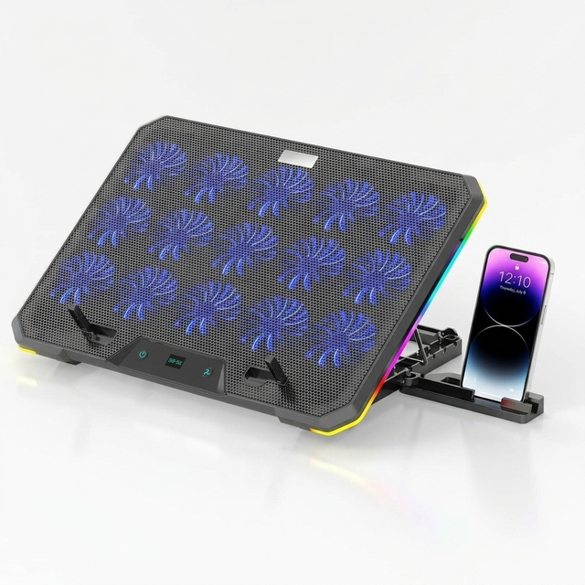 New RGB Light Laptop Cooler Powerful 15 Quiet Cooling Fans 17 Inch Laptop Cooling Pad