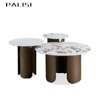 Nouveau design Ensemble de tables basses avec support or/bronze Ensemble de meubles pour salon Table d'appoint Ensemble de 2 tables italiennes de luxe avec dessus en pierre
