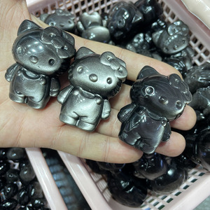 Vente en gros Obsidienne Argentée Naturelle Hello Kitty Forme Anneau de Travail Manuel Diy GemsStone CABS & CUTTING - Product Image 5