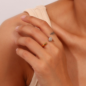Pave Zircon Open Cuff <b>Ring</b> Pvd 18K Gold Plated Hypoallergenic Stainless Steel <b>Adjustable</b> Trendy Decorative Finger <b>Ring</b> - Product Image 4