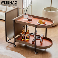 WISEMAX FURNITURE Chariot moderne de luxe en cuir à selle en métal Chariots de salon Table d'appoint de canapé mobile pour hôtel restaurant