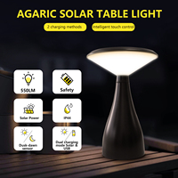 Lampe de table solaire rechargeable, lumière LED d'extérieur avec charge USB de type C, 550LM, commande tactile, intensité réglable, lampe de camping de jardin