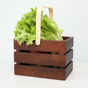 Caisse de rangement en bois à lattes personnalisée pour la vente en gros, boîte de transport pour fruits et boissons avec poignée incurvée pour la décoration de table - Product Image 5