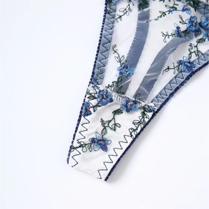 En 2025, l'ensemble de lingerie sexy en tulle brodé de fleurs bleues, le plus vendu en Europe et en Amérique, avec des dentelles romantiques et fluides pour - Product Image 3