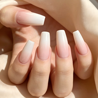 Vente en gros de faux ongles longs en forme de cercueil, couleur nude blanche ombrée, personnalisables, en ABS, OEM, ODM, marque privée, réutilisables, 24 pièces