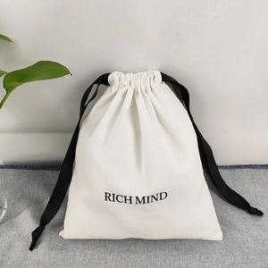 Custom Canvas Cotton Ribbon <b>Pouch</b> Jewelry Watch Calico <b>Drawstring</b> Bag Logo Printed - Product Image 1