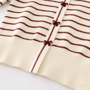 Zhan Ya Women's Striped Collared Long Sleeve Slim Fit Knit <b>Cardigan</b> Anti Pilling Contrast Color - Product Image 4