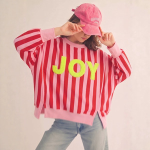 2026 Autumn Lined Front Logo <strong>Christmas</strong> Striped Letter Embroidery <strong>Womens</strong> Loose-Fit Crew-Neck Pullover <strong>Sweatshirt</strong> - Product Image 3