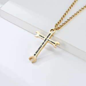 <b>Titanium</b> Steel Wrench Cross Necklace Unisex Fashion Pendant Gift Jewelry Stainless Steel <b>Chain</b> K PT428 - Product Image 4
