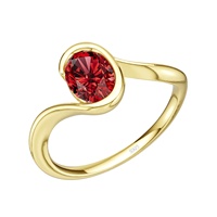 Hochwertiger Minimalistischer Hochzeitsjubiläums-Ring aus 925 Sterling Silber, Vergoldet mit Rubinrotem Ovalen Zirkonia in Wellendesign für Damen