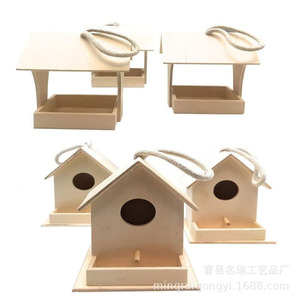 Nichoir en bois Mingrui, bois naturel, petite taille, pour accrocher à l'extérieur, artisanat, peinture à la main pour enfants - Product Image 2