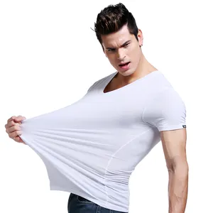 Wholesale custom t shirt for men modal seamless men's v-neck t-shirts sweat proof undershirt Slim Fitted men's clothing t-shirt