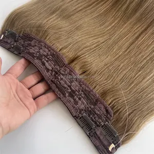 קליפס הילה אור V בתוספות שיער פופולריות מאוד תיק PVC שיער רוסי מכונה כפולה שיער אדם עשויים ערבבים 9A 10A 12A 55 ס""מ