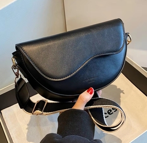 Women's Minimalist Saddle <b>Bag</b> - PU Leather Crescent Crossbody Purse with Wide Adjustable Shoulder Strap for Daily Use - Product Image 1