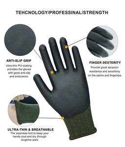 Gants de travail d'assemblage en gros, antidérapants, noirs, en PU enduit, avec tricot, protection du travail, gants d'assemblage - Product Image 3