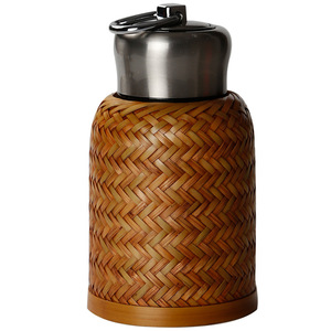 Handmade Bamboo Woven <b>Thermos</b> Cup Stainless Steel Portable Travel Tea Water <b>Bottle</b> 12-24 Hour Insulation Round Shape - Product Image 5