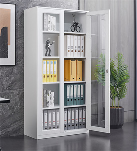 Commercial Office Furniture <strong>Thin</strong> Edge Steel Full Height Filing Cabinet Lockable Two Swing Glass Doors Metal <strong>Cupboard</strong> - Product Image 5