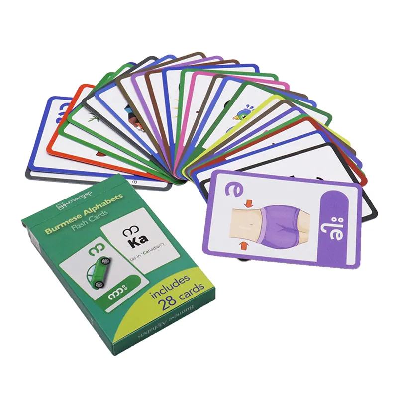 बच्चों के लिए कस्टम प्रिंटिंग लर्निंग इंग्लिश फ्लैश कार्ड, निर्माण डिजाइन बच्चों के अध्ययन कार्ड