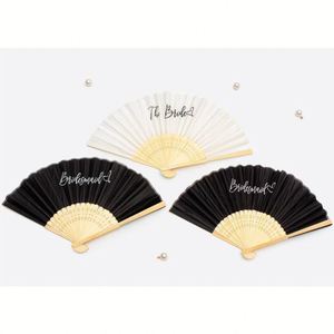 Customizable Bamboo Wedding Bridesmaid Fan <b>White</b> Black 20x34cm Party Photo Prop Ceremony Fan - Product Image 4